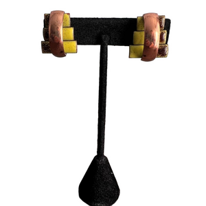 Vintage distressed Matisse funky bronze and neon yellow tone clip on earrings